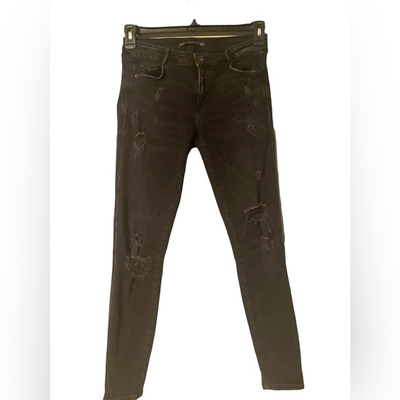 Zara Trafaluc Denimwear Mid Rise Distressed Black Wash Jeans Size 6 - Picture 2 of 9